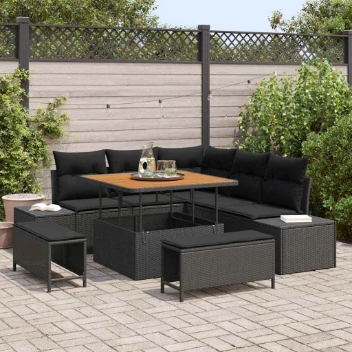 Conjunto de Sofá de Jardim   Preto Rattan Sintético (8 pcs)