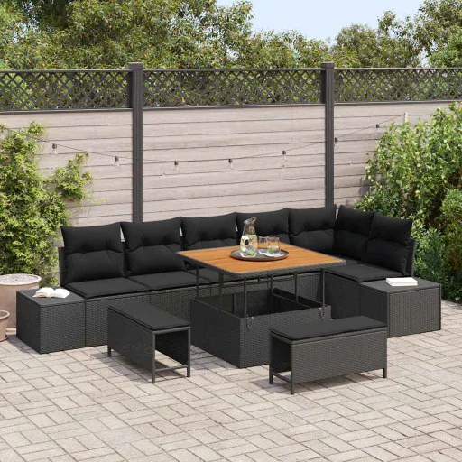 Conjunto de Sofá de Jardim   Preto Rattan Sintético (9 pcs)