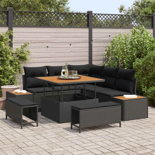 Conjunto de Sofá de Jardim   Preto Rattan Sintético (8 pcs)