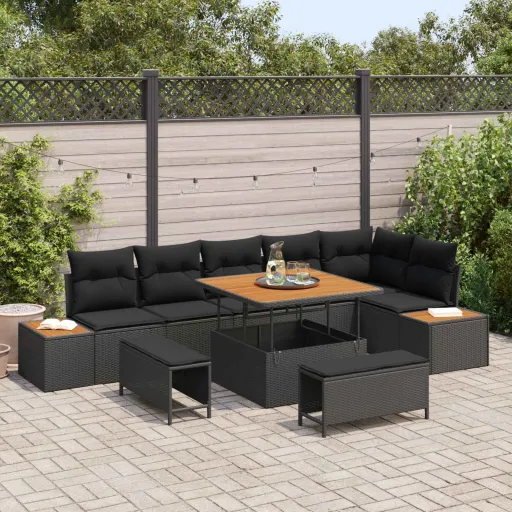 Conjunto de Sofá de Jardim   Preto Rattan Sintético (9 pcs)
