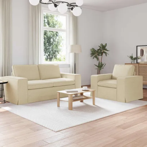 Sofá   Creme 182 x 80 x 82 cm Tecido (2 pcs)