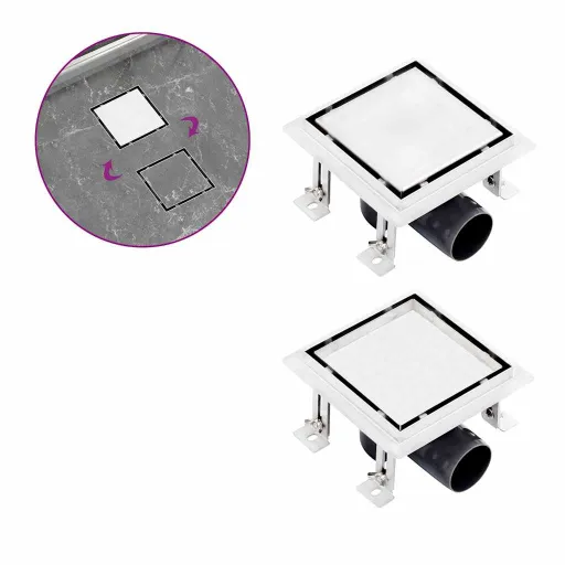 Ralo Chuveiro Tampa Plana/Inserção Ladrilho 15x15 cm Aço Inox.