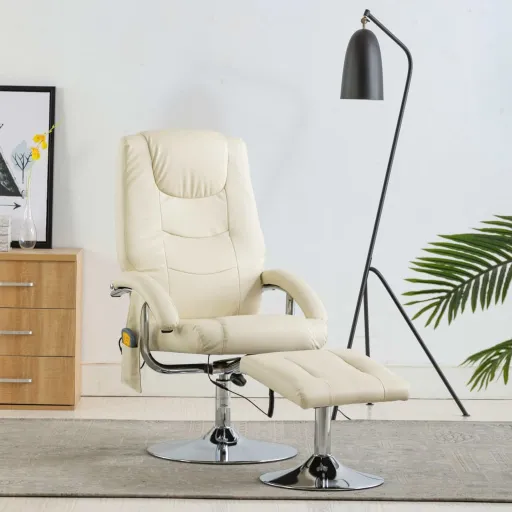 Cadeira Massagens + Apoio Pés Couro Artificial Branco Nata
