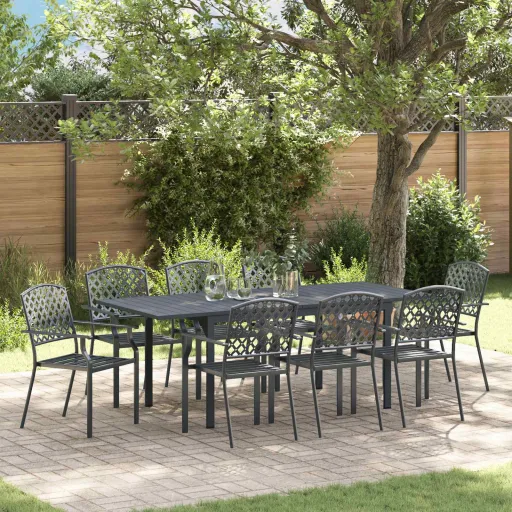 Conjunto de Jantar para Jardim   Antracite Aço (9 pcs)