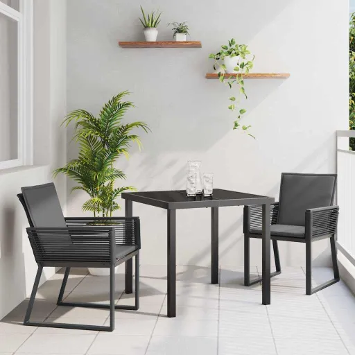 Conjunto de Jantar para Jardim   Preto Aço Revestido a pó (3 pcs)