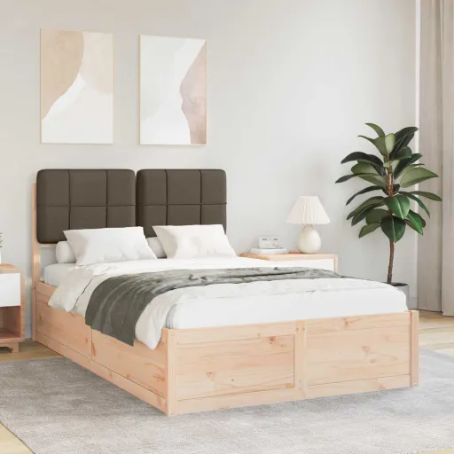 Estrutura de Cama com Cabeceira Estofada Cinzento-Acastanhado