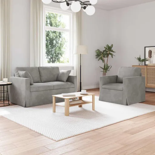 Sofá   Cinzento-Claro 138 x 78 x 80 cm Veludo (2 pcs)