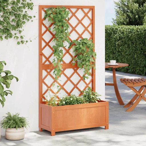 Vaso com Treliça para Jardim 70x30x135 cm Abeto Maciço Castanho