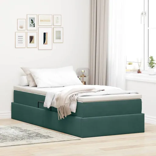 Cama com Arrumação e Colchão Verde Escuro 90 x 200 cm Veludo