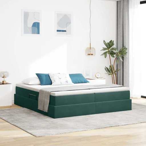 Cama com Arrumação e Colchão Verde Escuro 180 x 200 cm Veludo