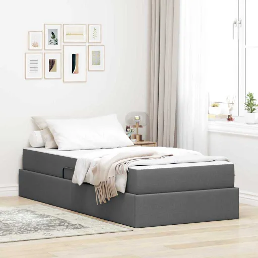 Cama com Arrumação e Colchão Cinza Escuro 90 x 190 cm Poliéster