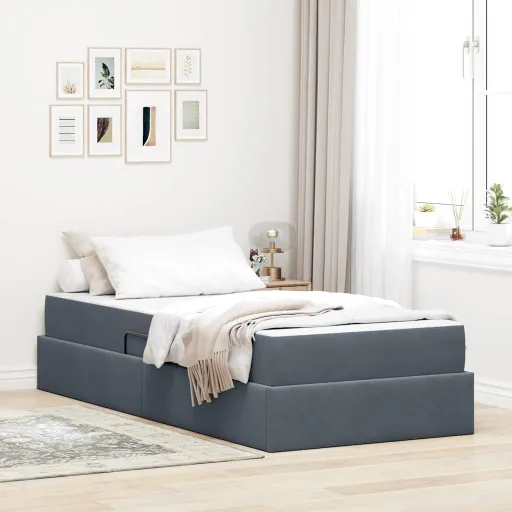 Cama com Arrumação e Colchão Cinza Escuro 90 x 190 cm Veludo