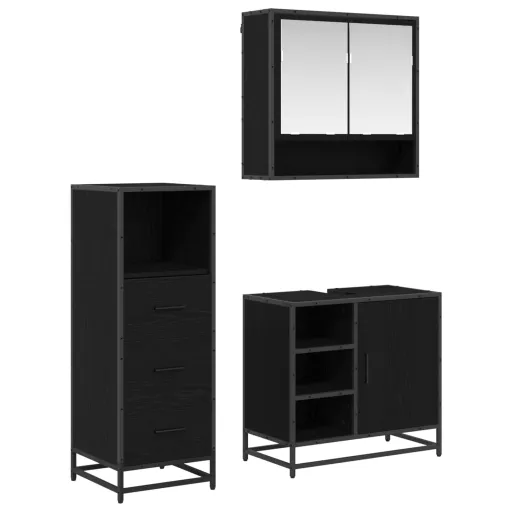 Conjunto de Móveis para Banheiro com Porta   Carvalho Preto (3 pcs)