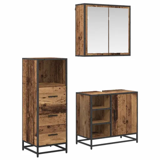 Conjunto de Móveis para Banheiro com Porta   Madeira Antiga (3 pcs)