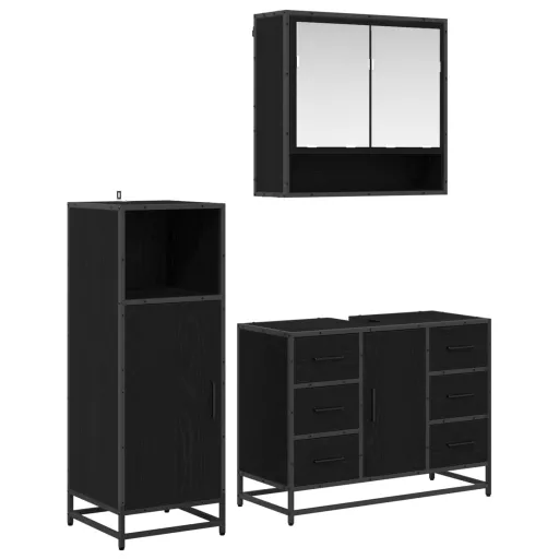Conjunto de Móveis para Banheiro com Porta   Carvalho Preto (3 pcs)