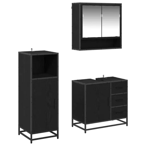 Conjunto de Móveis para Banheiro com Porta   Carvalho Preto (3 pcs)