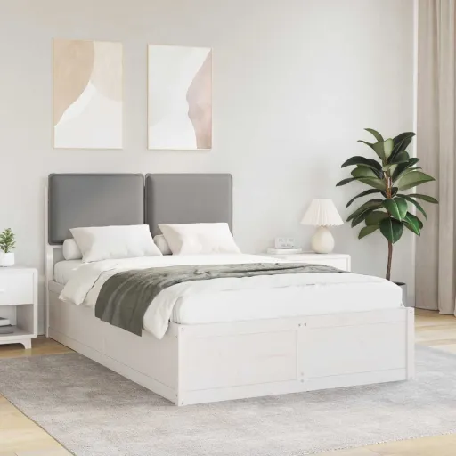 Estrutura de Cama com Cabeceira Estofada Cinzento-Claro