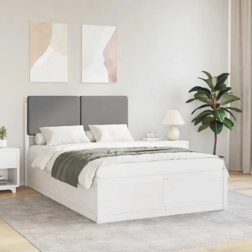 Estrutura de Cama com Cabeceira Estofada Cinzento-Claro