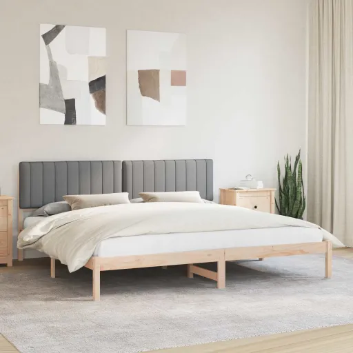 Estrutura de Cama com Cabeceira Estofada Cinzento-Claro
