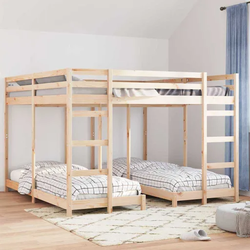 Estrutura de Cama Beliche Tripla Natural 80 / 200 x 200 cm