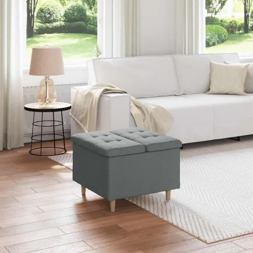 Puff de Armazenamento Cinza Escuro 60 x 60 x 45 cm Tecido