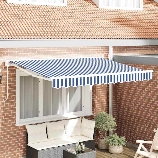 Toldo Retrátil Azul e Branco 300 x 200 cm Poliéster e Metal
