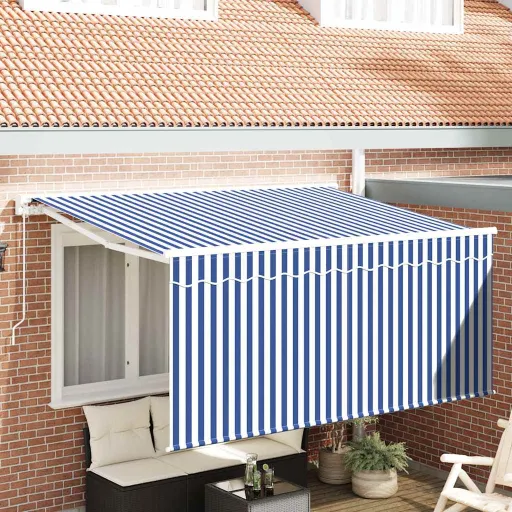 Toldo Retrátil Azul e Branco 300 x 200 cm Poliéster e Alumínio