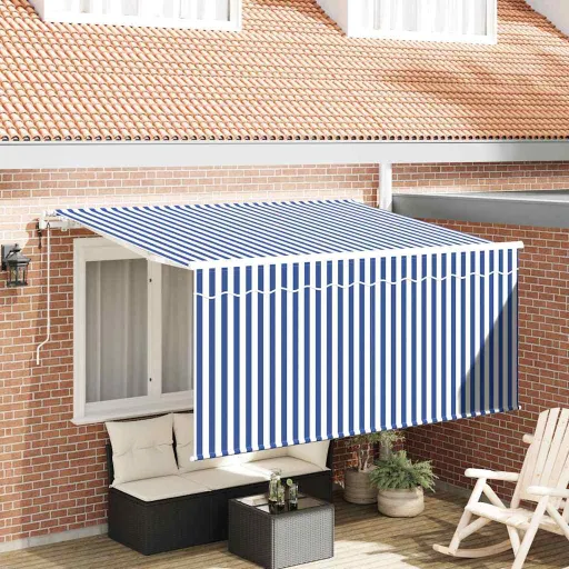 Toldo Retrátil Azul e Branco 300 x 200 cm Poliéster e Alumínio
