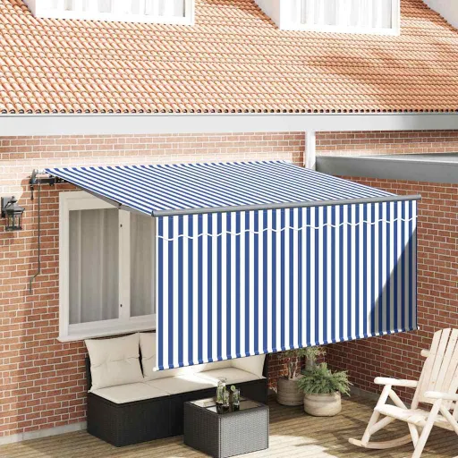 Toldo Retrátil Azul e Branco 300 x 200 cm Poliéster e Alumínio