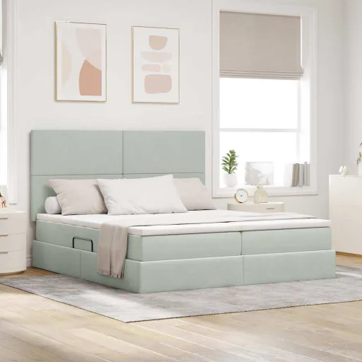 Cama com Armazenamento Cinzento-Claro 200 x 200 cm Veludo