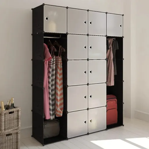 Armário Plástico Modular 14 Gavetas 37x146x180,5cm Preto Branco