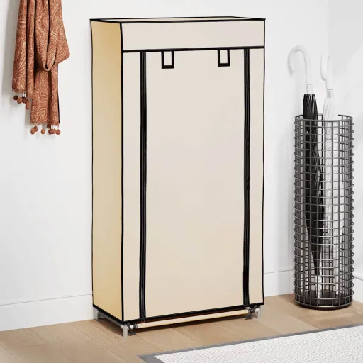 Sapateira com Cobertura 58x28x106 cm Tecido Cor Creme