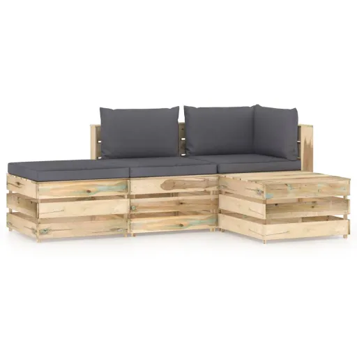 Conj. Lounge Jardim c/ Almofadões Madeira Impreg. Verde (4 pcs)