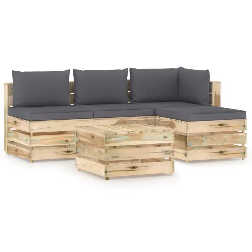 Conj. Lounge Jardim c/ Almofadões Madeira Impreg. Verde (5 pcs)