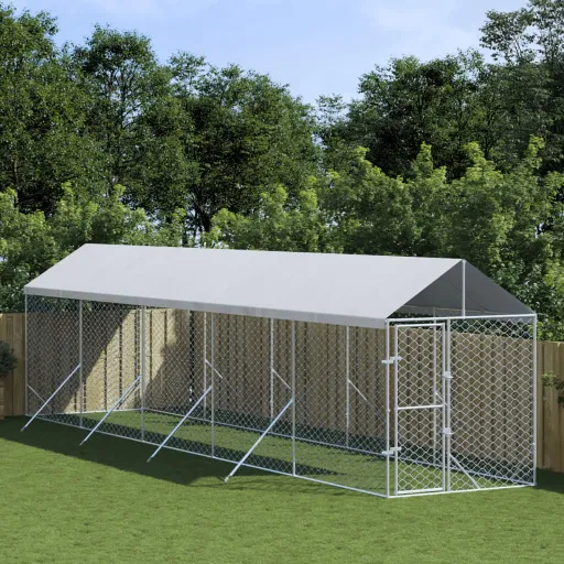 Canil de Exterior com Teto 2x10x2,5 m Aço Galvanizado Prateado
