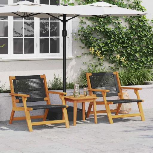 Cadeiras de Jardim com Mesa   Preto (3 pcs)