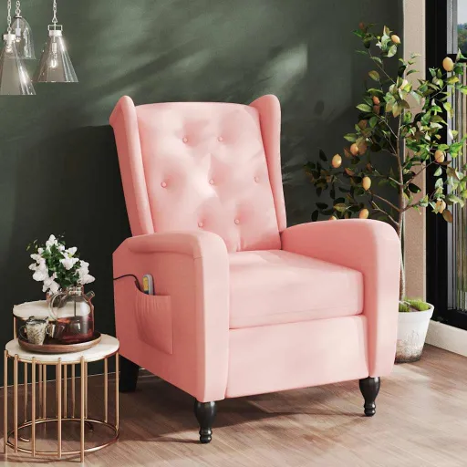 Poltrona de Massagens Reclinável Veludo Rosa