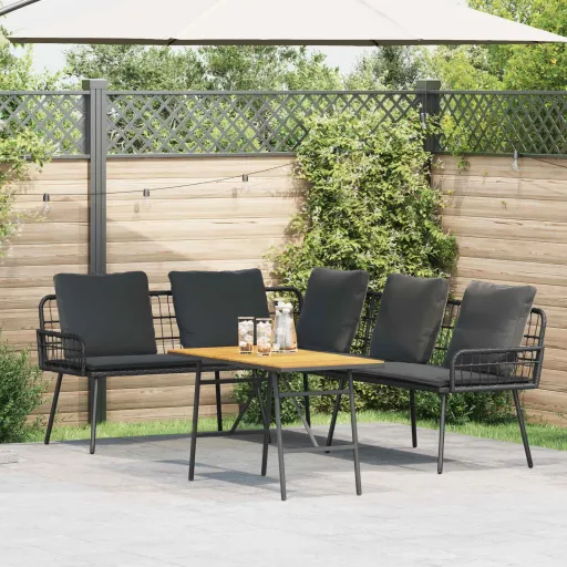Conjunto de Sofá de Jardim   Preto Vime PE (2 pcs)