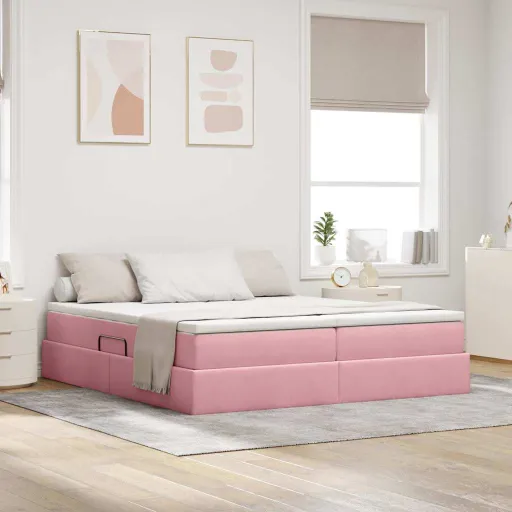Cama com Arrumação e Colchão Rosa 180 x 200 cm Veludo