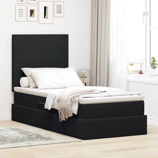 Cama com Arrumação e Colchão Preto 100 x 200 cm Veludo