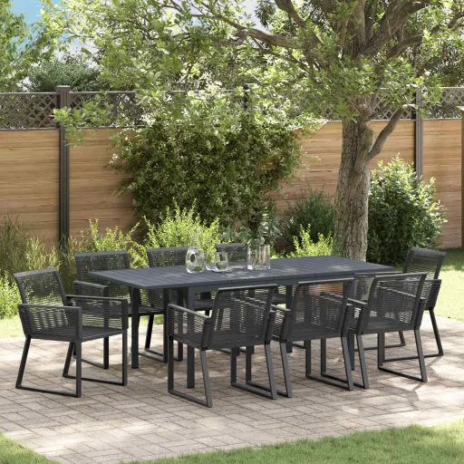 Conjunto de Jantar para Jardim   Preto Vime PE (9 pcs)