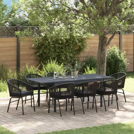 Conjunto de Jantar para Jardim   Preto Vime PE (9 pcs)
