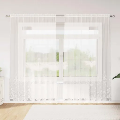 Cortina de Renda com Cortinas Branco 220 x 200 cm Poliéster