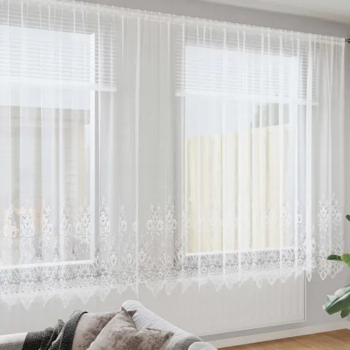 Cortina de Renda com Cortinas Branco 245 x 600 cm Poliéster