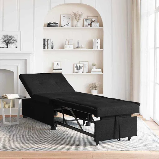 Sofá-Cama Retrátil Preto 194 x 50 x 82 cm Contraplacado