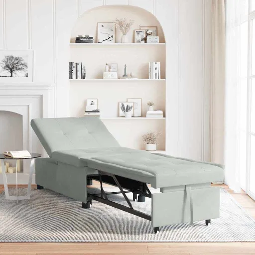 Sofá-Cama Cinzento-Claro 194 x 67 x 82 cm Veludo