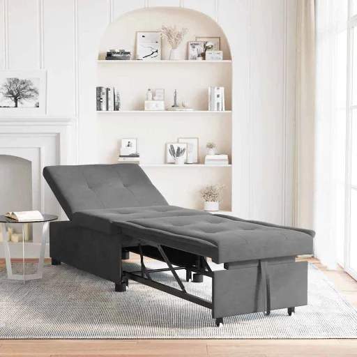 Sofá-Cama Retrátil Cinza Escuro 194 x 67 x 82 cm Microfibra