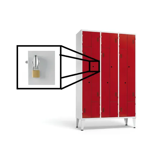 Cacifos Metálicos Cor Triplo 6 Cacifos em L 1900x1150x500mm Cadeado Metálico