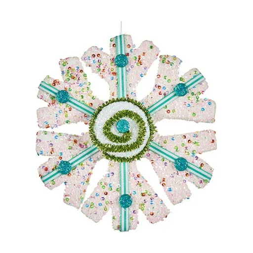 Adorno Natalício Krist+ Azul Branco Verde Flocos de Neve 17 x 6 x 17 cm