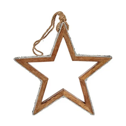 Adorno Natalício Krist+ Prateado Madeira Purpurina Estrela Silhueta 23 x 2,5 x 40 cm